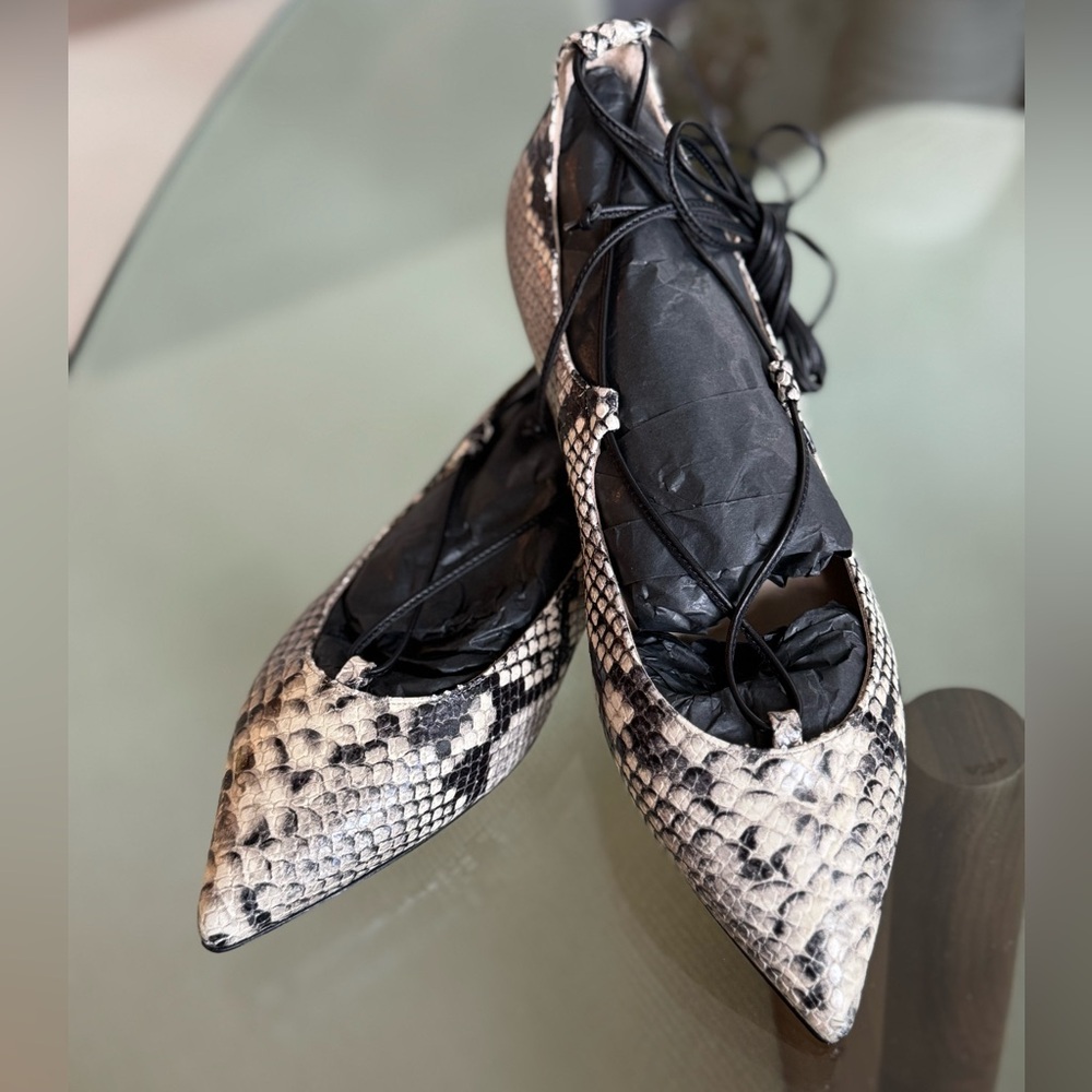 M.Gemi Authentic Watersnake Lace-Up Flats